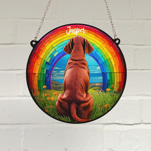 Vizsla Rainbow Bridge Personalised Stained Glass Effect Suncatcher
